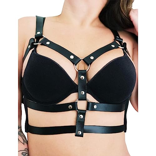 sigando Damen Punk Leder Harness Body Brustgurte Taille Cupless Lingerie Einstellbar (LB202) von sigando