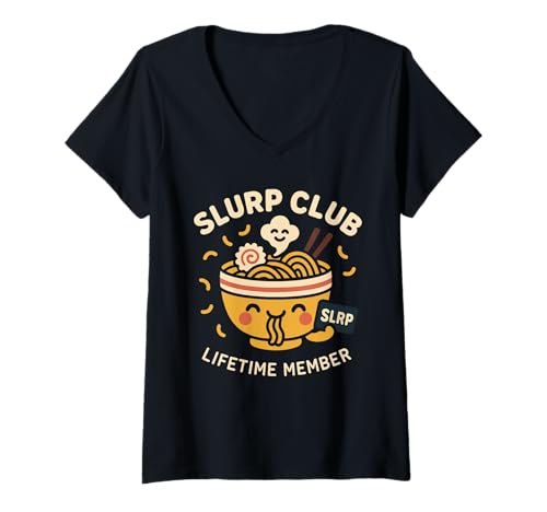 Damen Ramen Lover Slurp Club Tonkotsu Nudelkoch Japanisches Essen T-Shirt mit V-Ausschnitt von Homemade Ramen Cook Broth and Noodles Pride