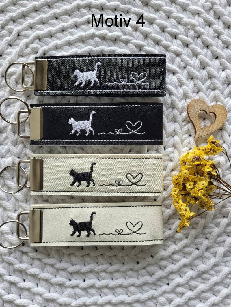 Schlüsselanhänger Katze, Schlüsselband, Bestickt, Katze Schlüsselanhänger, Personalisiert, Motiv 4 von HomemadebySaraKShop