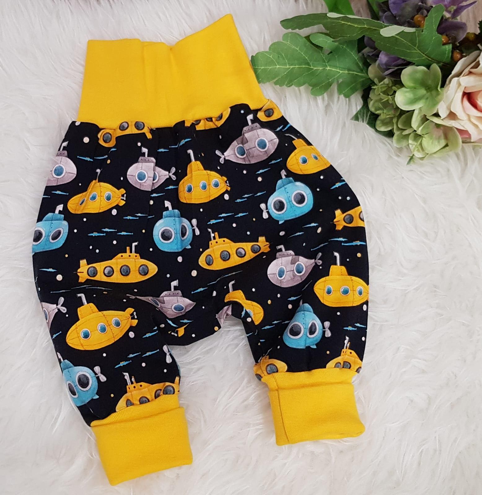 Baby, Kinder Pumphose, Mitwachshose, Baumwolljersey, Größe 68, U-Boote Dunkelblau, Homemade By Adeline von Homemadebyadeline