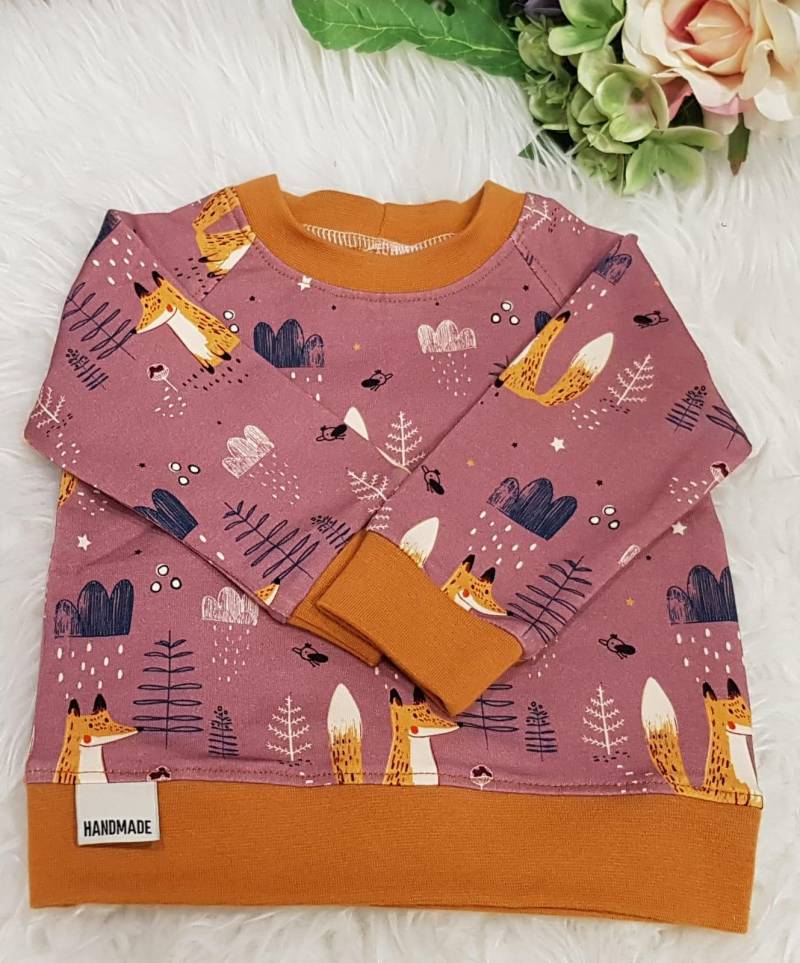 Pullover, Raglan, French Terry, Partnerlook, Geschwister, Füchse, Größe 62, Altrosa, Homemade By Adeline von Homemadebyadeline