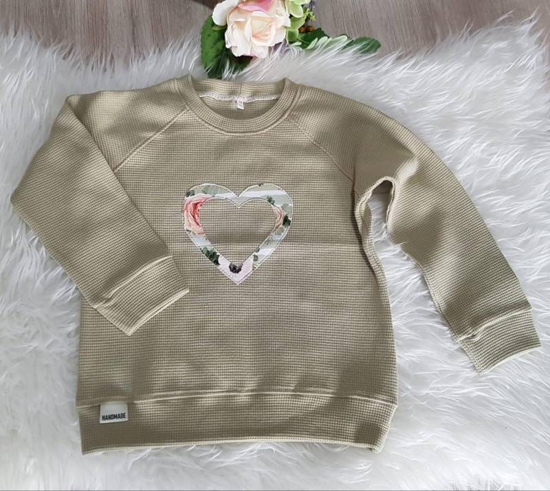 Pullover, Raglan, Waffeljersey, Partnerlook, Geschwister, Größe 104, Olivgrün, Homemade By Adeline von Homemadebyadeline