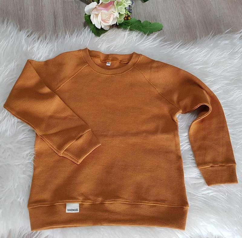 Pullover, Raglan, Waffeljersey, Partnerlook, Geschwister, Größe 110, Ocker, Homemade By Adeline von Homemadebyadeline