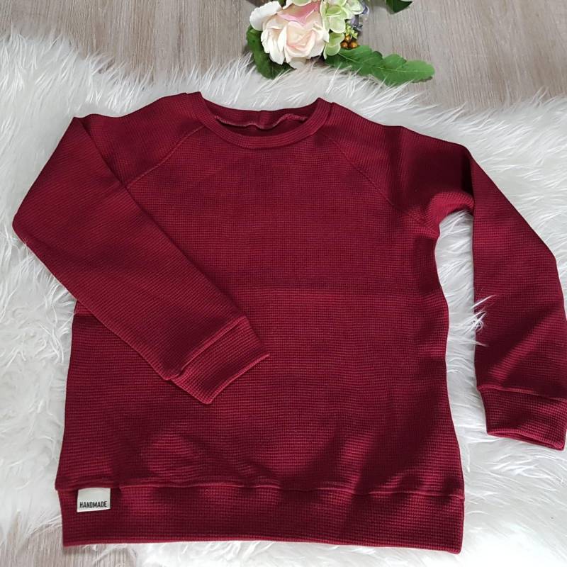 Pullover, Raglan, Waffeljersey, Partnerlook, Geschwister, Größe 122, Bordeaux, Homemade By Adeline von Homemadebyadeline