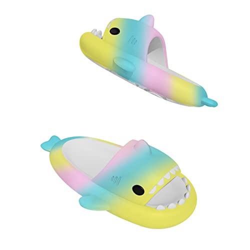 Niedliche Cartoon-Hai-Hausschuhe,Regenbogen-Haifisch-Hausschuhe,Bunte Shark Slippers Damen,Shark Slides Paar,Sharkies Sandalen, Badezimmer-Hausschuhe Herren von Homemari