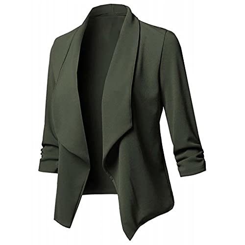 Homemarke Damen Blazer Elegant Frühlings Anzüge Langarm Sakko Einfarbig Slim Fit Revers Geschäft Büro Jacke Kurz Mantel, Armeegrün, S von Homemarke