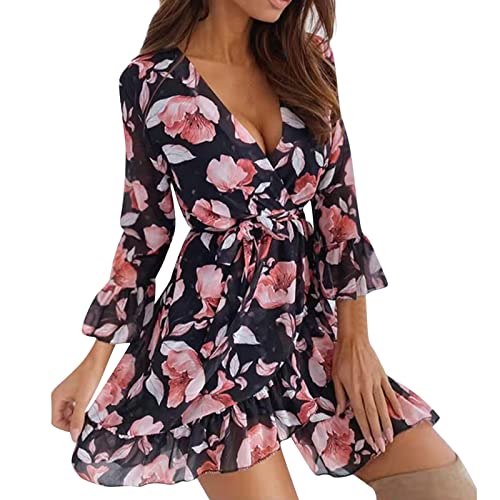 Homemarke Sommerkleid Damen Sexy Partykleid A-Linie Abendkleider Schlitz Festkleider Minikleid Casual Kurze Partykleider Lange Kleid Festliche Kleider Für Hochzeit Gast Chiffonkleid, Schwarz, L von Homemarke