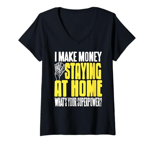 Damen Lustiger Zuhause Geld Verdienen Superkraft Humor T-Shirt mit V-Ausschnitt Damen Lustiger Zuhause Geld Verdienen Superkraft Humor T-Shirt mit V-Ausschnitt von Homeoffice Väter und Familienleben