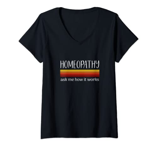 Damen Retro Homeopathy Spruch Ask Me How It Works T-Shirt mit V-Ausschnitt Damen Retro Homeopathy Spruch Ask Me How It Works T-Shirt mit V-Ausschnitt von Homeopathy Love