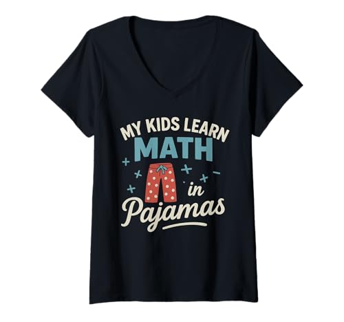 Damen Homeschool Mathe-Pyjama Teaching Proud Mama Lustig T-Shirt mit V-Ausschnitt von Homeschool Mom Shirts & Gifts HHWCo.