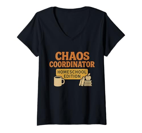 Damen Homeschool Mom Chaos Coordinator - Mama unterrichten T-Shirt mit V-Ausschnitt von Homeschool Mom Shirts & Gifts HHWCo.