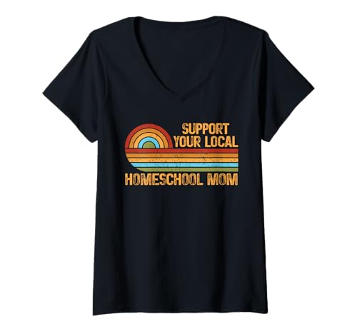 Damen Homeschool Mom Retro Support Teaching Learning Proud Mama T-Shirt mit V-Ausschnitt von Homeschool Mom Shirts & Gifts HHWCo.