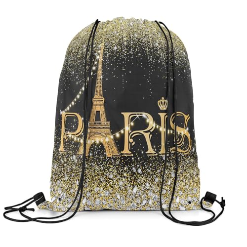 Homewish Eiffelturm Kordelzug Rucksack, Aquarell Schwarz Goldene Paris Kordelzug Taschen, (Nicht Real) Bling Bling Draw String Back Bag Sparkles Diamant String Rucksack von Homewish