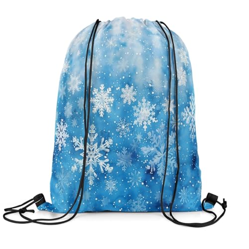 Homewish Eis-Kordelzug-Rucksack, Schnee-Kordelzug-Taschen, 3D-Schneeflocken Gedruckte Weihnachts-Illustration-Kordelzug-String-Rücktasche, Romantische Schöne Winterferien-Spitze-String-Rucksack von Homewish