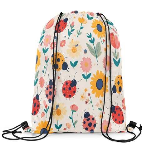 Homewish Marienkäfer Kordelzug Rucksack, Cartoon Sonnenblume Kordelzug Taschen, Bouquet Schmetterling Draw String Back Tasche, Mystery Garten String Rucksack Wasserdicht, Rot Rosa Orange von Homewish