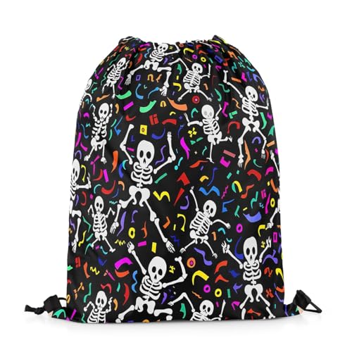 Homewish Zucker Schädel Kordelzug Taschen Gotische Skelett Knochen Kordelzug Rucksack, Bunte Band Cinch Tasche Glückliche Halloween String Rucksack Hippie Spooky Reversible Kordelzug Zurück Tasche von Homewish