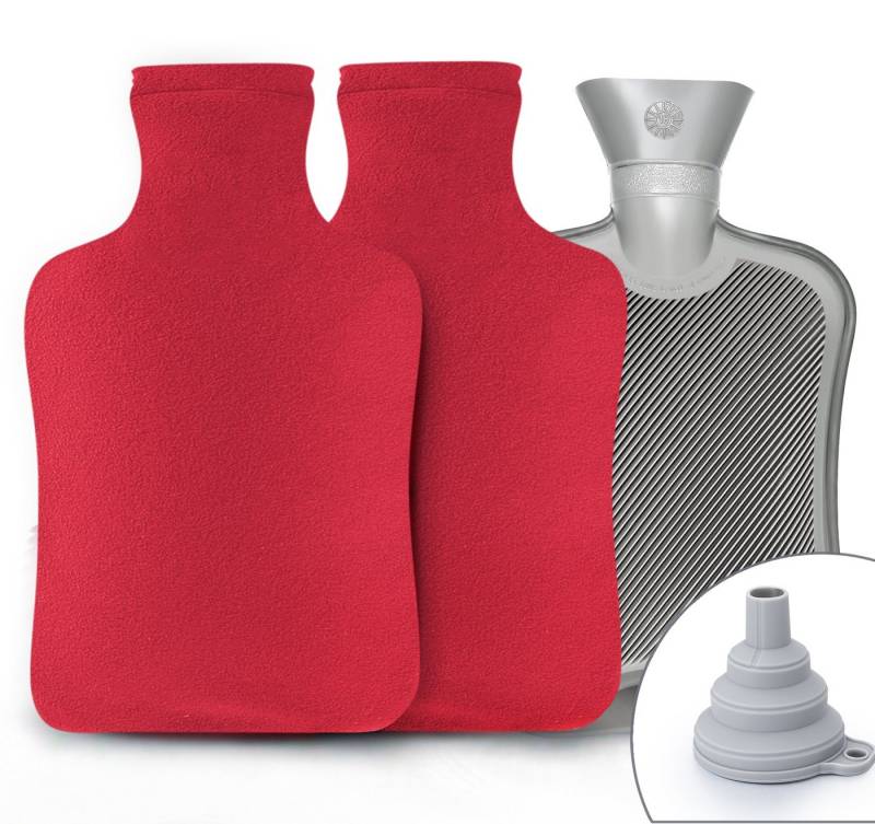 Homewit Wärmekissen Wärmflasche mit weichem Bezug 2,0 l groß rot von Homewit