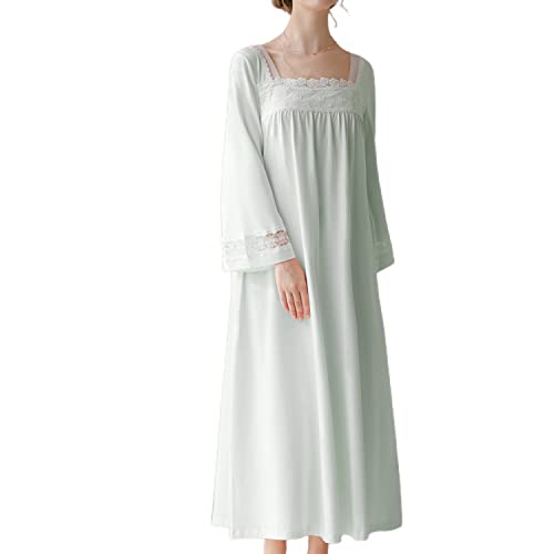 Homgro Damen Baumwolle Viktorianisches Nachthemd Weiche Spitze Sheer Glockenärmel Midi Schlafshirt V-Ausschnitt Langes Pyjama-Kleid, F-grün, X-Large von Homgro