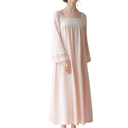 Homgro Damen Baumwolle Viktorianisches Nachthemd Weiche Spitze Sheer Glockenärmel Midi Schlafshirt V-Ausschnitt Langes Pyjama-Kleid, F-pink, Medium von Homgro