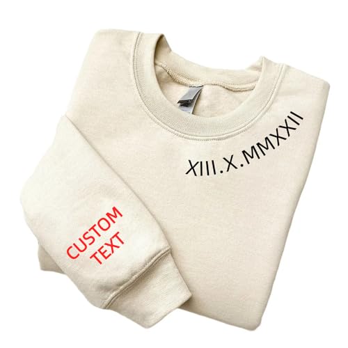 Homidam Arabischer Römischer Nummer Kragen Bestickt Kapuzenpullover Sweatshirt Personalisiert Langarm-Hoodie(DIY,L) von Homidam