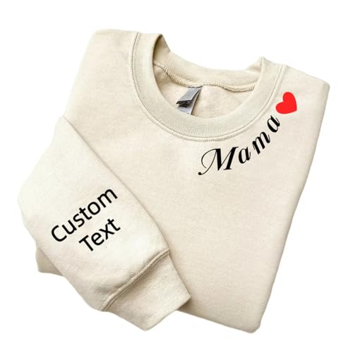 Homidam Mama Kragen Bestickt Kapuzenpullover Wunschtext Stickerei Langarm Hoodie Mama Geschenk personalisiert(DIY,L) von Homidam