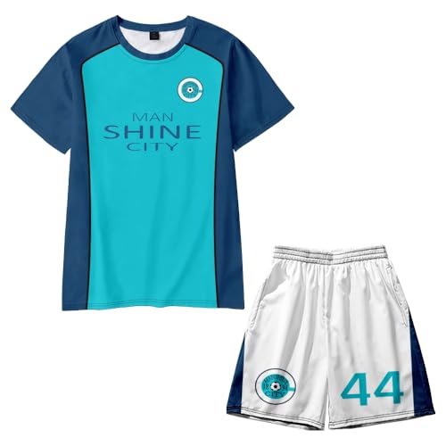 Homidam Unisex Anime Blue Lock Cosplay Kurzarm T-Shirt und Shorts Sets 2-teilige Outfits Trainingsanzug(Blue 44 Chigiri,S) von Homidam