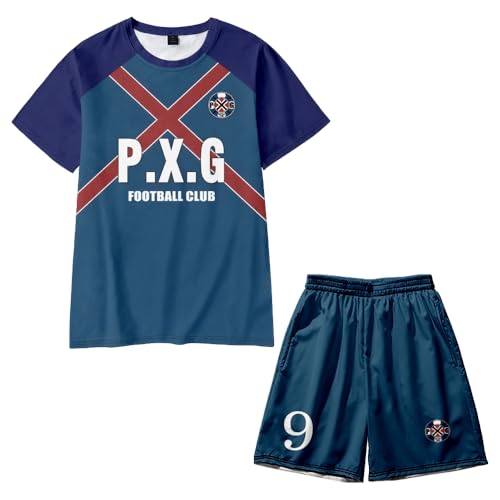 Homidam Unisex Anime Blue Lock Cosplay Kurzarm T-Shirt und Shorts Sets 2-teilige Outfits Trainingsanzug(Navy 9 Rin,XXL) von Homidam