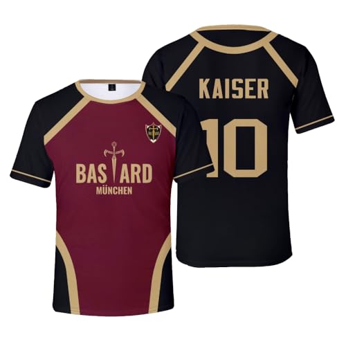 Homidam Unisex Cosplay Anime Blue Lock Kurzarm T-Shirt Kostüm Rundhals Neuheit Cosplay Tees Tops(Black 10 Kaiser,XL) von Homidam