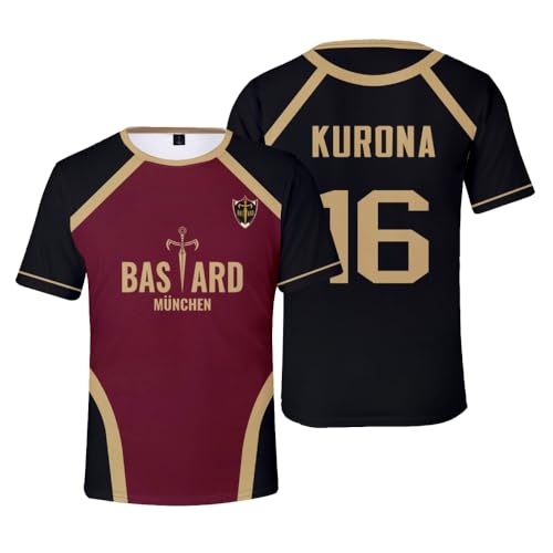 Homidam Unisex Cosplay Anime Blue Lock Kurzarm T-Shirt Kostüm Rundhals Neuheit Cosplay Tees Tops(Black 16 Kurona,S) von Homidam