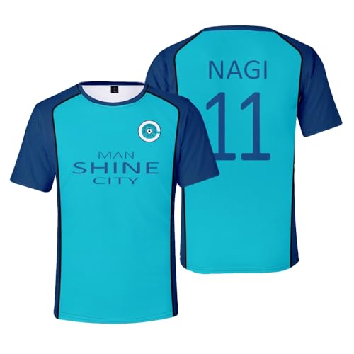 Homidam Unisex Cosplay Anime Blue Lock Kurzarm T-Shirt Kostüm Rundhals Neuheit Cosplay Tees Tops(Blue 11 Nagi,S) von Homidam