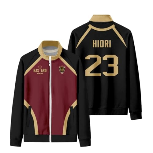 Homidam Unisex Cosplay Anime Blue Lock Reißverschluss Mantel Cosplay Stehkragen Jacke Zip-up Sweatshirt(Black 23 Hiori,M) von Homidam