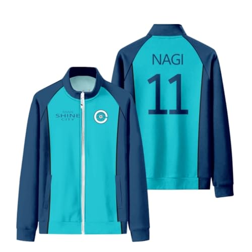 Homidam Unisex Cosplay Anime Blue Lock Reißverschluss Mantel Cosplay Stehkragen Jacke Zip-up Sweatshirt(Blue 11 Nagi,S) von Homidam