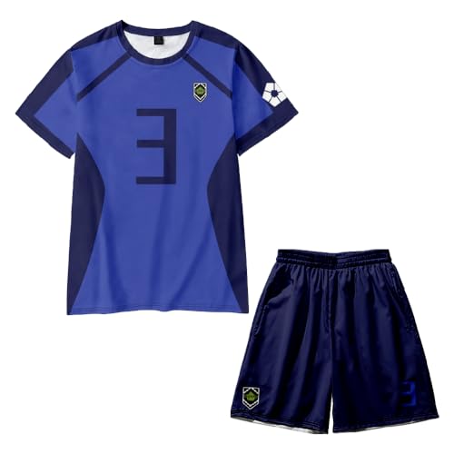 Homidam Unisex Sommer Cosplay Anime Blue Lock T-shirt und Shorts Zweiteilige Sets Trainingsanzug Outfits(Blue 3 Niko,S) von Homidam