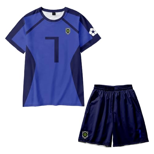 Homidam Unisex Sommer Cosplay Anime Blue Lock T-shirt und Shorts Zweiteilige Sets Trainingsanzug Outfits(Blue 7 Nagi,XXL) von Homidam