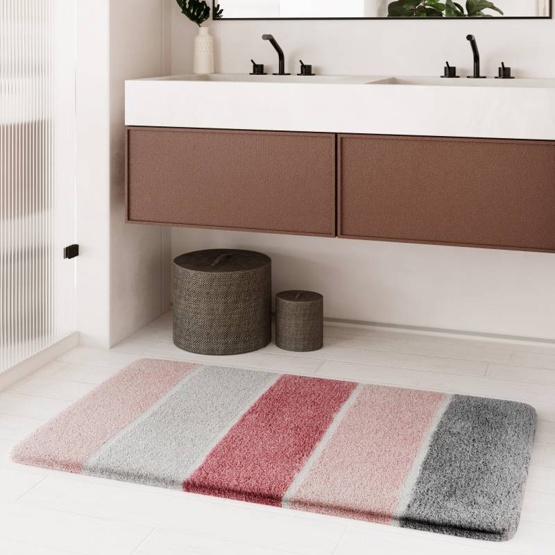 Homie Living Badematte "Rio Marina" Höhe 30 mm rutschhemmend beschichtet fußbodenheizungsgeeignet  schnell trocknend flauschiger Badteppich, modern gestreift, waschbar, Badezimmerteppich von Homie Living