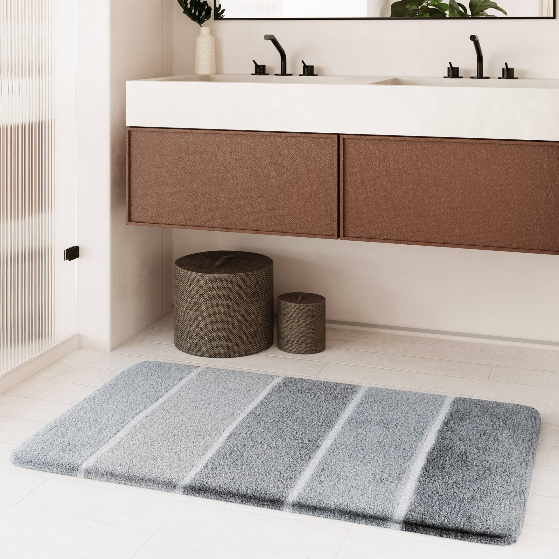 Homie Living Badematte "Rio Marina" Höhe 30 mm rutschhemmend beschichtet fußbodenheizungsgeeignet  schnell trocknend flauschiger Badteppich, modern gestreift, waschbar, Badezimmerteppich von Homie Living