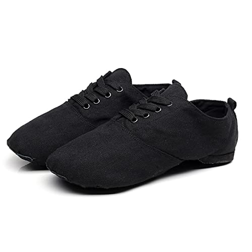 Ballettschuhe, Segeltuch, Jazzschuhe, Damen, Schnürschuhe, Tanzschuhe, Mädchen, geteilte Sohlen, modern, Tanzschuhe, Schwarz , 36 EU von Homieco