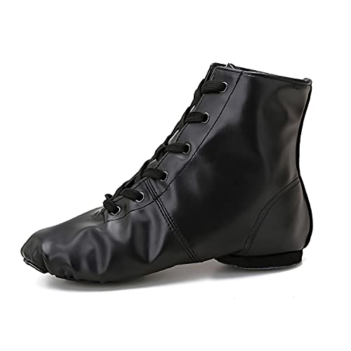 Damen Jazzschuh Ballettschuhe Gymnastikschuhe, Mädchen Moderne Leder Jazz Dance Schuhe, Tanzstiefel Ballettschläppchen Ballerinas Tanzschuhe Gymnastikschläppchen Schwarz 35 von Homieco