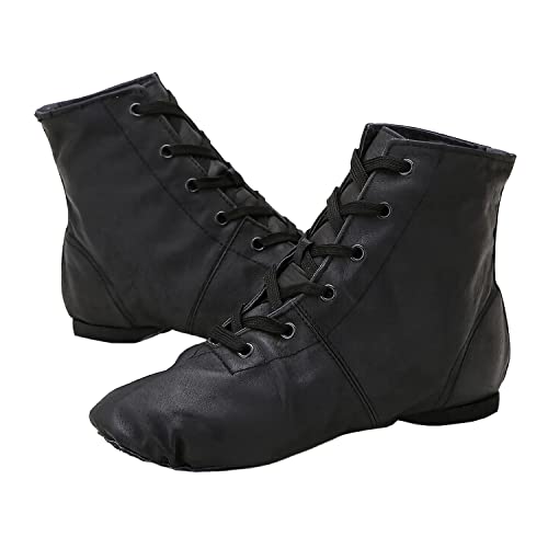 Homieco Damen Jazzschuh Ballettschuhe Gymnastikschuhe, Mädchen Moderne Leder Jazz Dance Schuhe, Tanzstiefel Ballettschläppchen Ballerinas Tanzschuhe Gymnastikschläppchen Schwarz 38 von Homieco