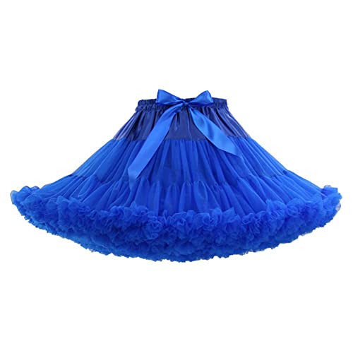 Homipooty Damen Elastische Taille Tüll Petticoat Tutu Party Mehrlagig Puffy Cosplay Rock Unterrock Länge 40cm Taille 56-100cm, königsblau, Einheitsgröße von Homipooty