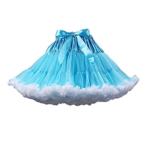 Homipooty Damen Elastische Taille Tüll Petticoat Tutu Party Mehrschichtiger Puffy Cosplay Rock Unterrock, Länge 40 cm, Taille 56-100 cm Blau Weiss von Homipooty