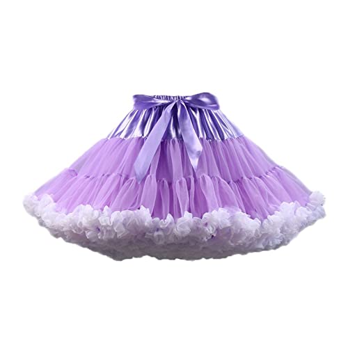 Homipooty Damen Elastische Taille Tüll Petticoat Tutu Party Mehrschichtiger Puffy Cosplay Rock Unterrock, Länge 40 cm, Taille 56-100 cm Lila weiß von Homipooty