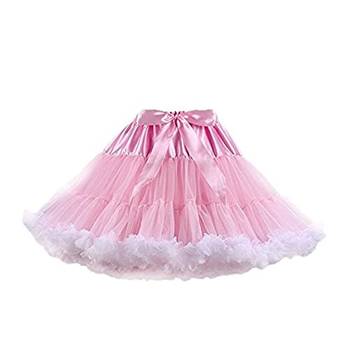 Homipooty Damen Elastische Taille Tüll Petticoat Tutu Party Mehrschichtiger Puffy Cosplay Rock Unterrock, Länge 40 cm, Taille 56-100 cm Rosa weiß von Homipooty