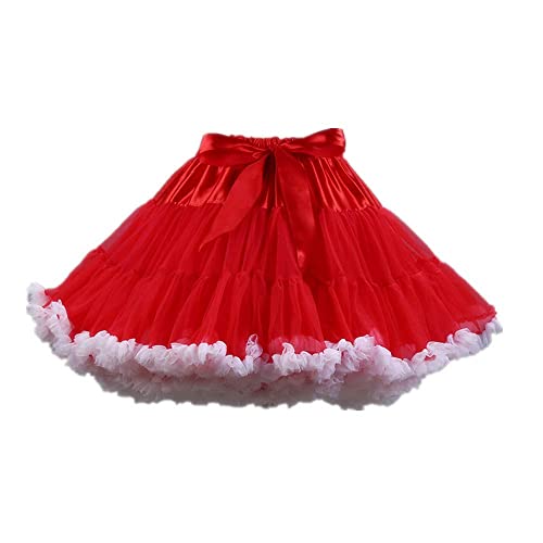 Homipooty Damen Elastische Taille Tüll Petticoat Tutu Party Mehrschichtiger Puffy Cosplay Rock Unterrock, Länge 40 cm, Taille 56-100 cm Rot-Weiss von Homipooty