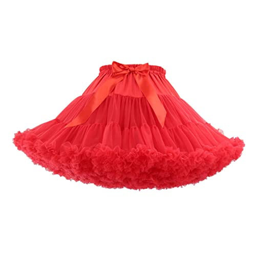 Homipooty Damen Elastische Taille Tüll Petticoat Tutu Party Mehrschichtiger Puffy Cosplay Rock Unterrock, Länge 40 cm, Taille 56-100 cm Rot von Homipooty