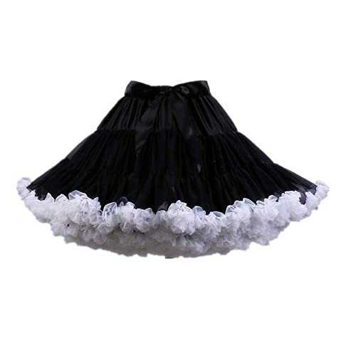 Homipooty Damen Elastische Taille Tüll Petticoat Tutu Party Mehrschichtiger Puffy Cosplay Rock Unterrock, Länge 40 cm, Taille 56-100 cm Schwarz-Weiss von Homipooty