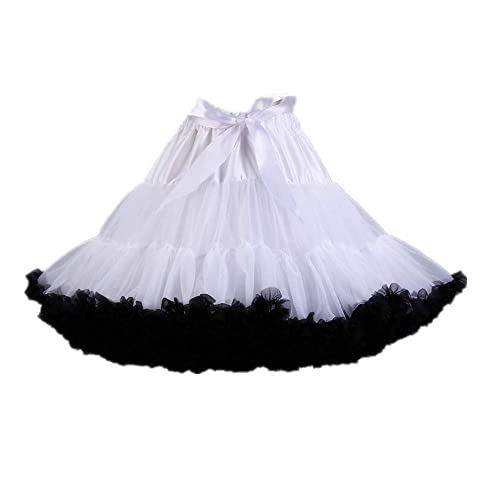Homipooty Damen Elastische Taille Tüll Petticoat Tutu Party Mehrschichtiger Puffy Cosplay Rock Unterrock, Länge 40 cm, Taille 56-100 cm weiß schwarz von Homipooty