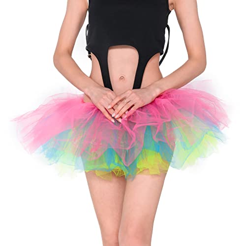 Homipooty Regenbogen Rock Tütü Damen Regenbogen Tüllrock Tutu Erwachsene Ballett Röcke Kurz Petticoat Unterrock 80er Jahre Outfit Party Karneval Halloween Kostüm Damen von Homipooty