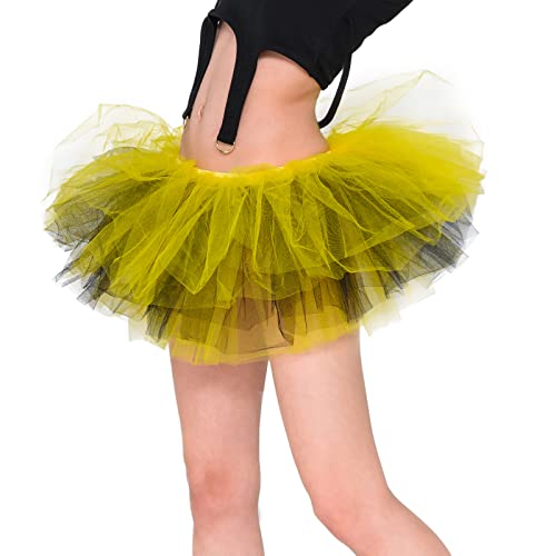 Homipooty Tüllrock Damen Gelb Tütü Erwachsene Ballett Rock Gelb Schwarzer Tutu Rock Kurz Petticoat Unterrock 80er Jahre Outfit Damen Party Karneval Halloween Kostüm von Homipooty