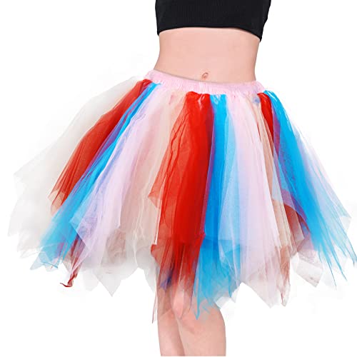 Homipooty Tüllrock Damen Regenbogen Rock Tütü Damen Petticoat Unterrock Kurz Erwachsene Tüllrock Tutu Halloween Kostüm Weihnachten Cosplay Karneval 80er Jahre Outfit von Homipooty